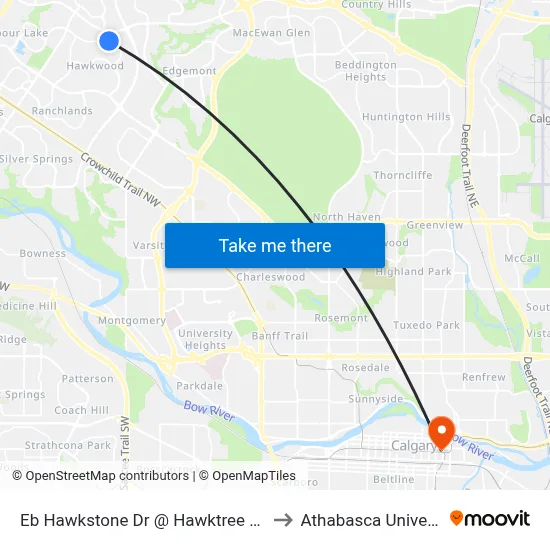 Eb Hawkstone Dr @ Hawktree Cl NW to Athabasca University map