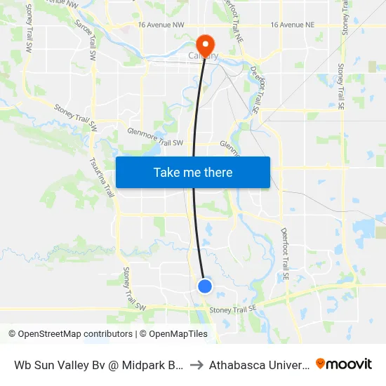 Wb Sun Valley Bv @ Midpark Bv SW to Athabasca University map