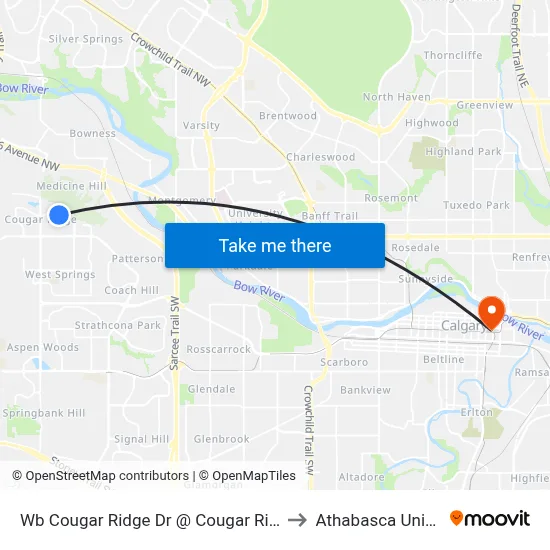 Wb Cougar Ridge Dr @ Cougar Ridge Cr SW to Athabasca University map