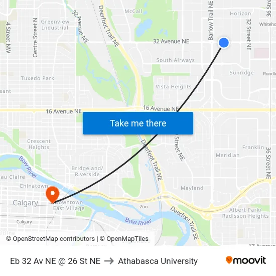 Eb 32 Av NE @ 26 St NE to Athabasca University map