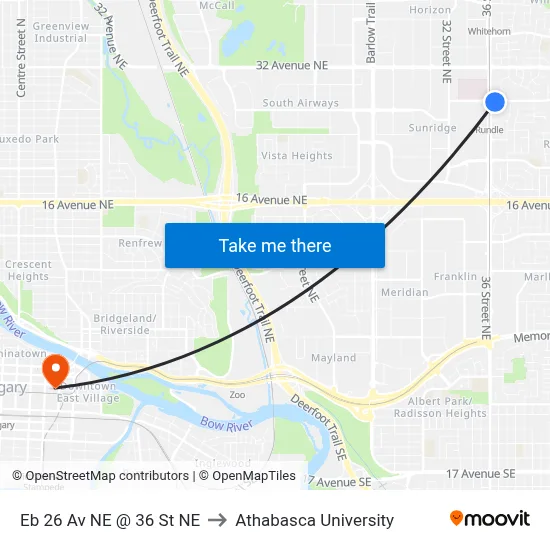 Eb 26 Av NE @ 36 St NE to Athabasca University map