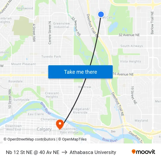 Nb 12 St NE @ 40 Av NE to Athabasca University map