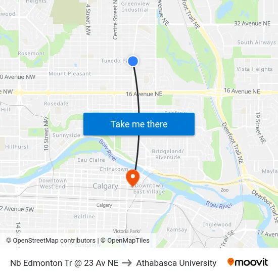 Nb Edmonton Tr @ 23 Av NE to Athabasca University map