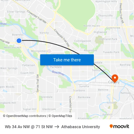 Wb 34 Av NW @ 71 St NW to Athabasca University map