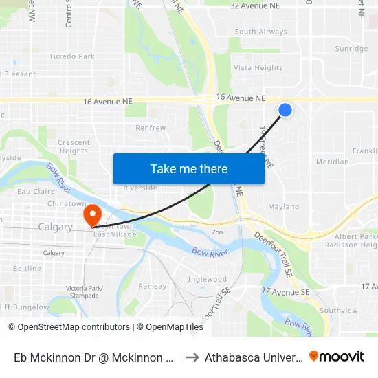 Eb Mckinnon Dr @ Mckinnon Rd NE to Athabasca University map