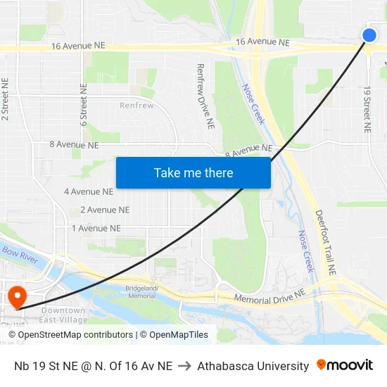 Nb 19 St NE @ N. Of 16 Av NE to Athabasca University map