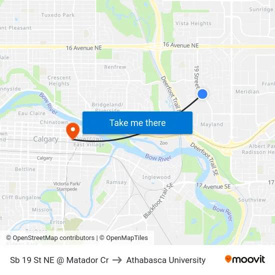 Sb 19 St NE @ Matador Cr to Athabasca University map