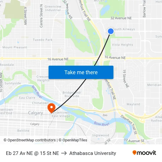 Eb 27 Av NE @ 15 St NE to Athabasca University map
