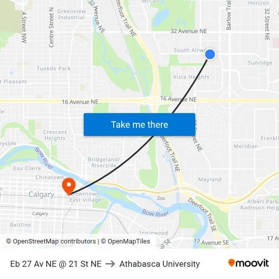 Eb 27 Av NE @ 21 St NE to Athabasca University map