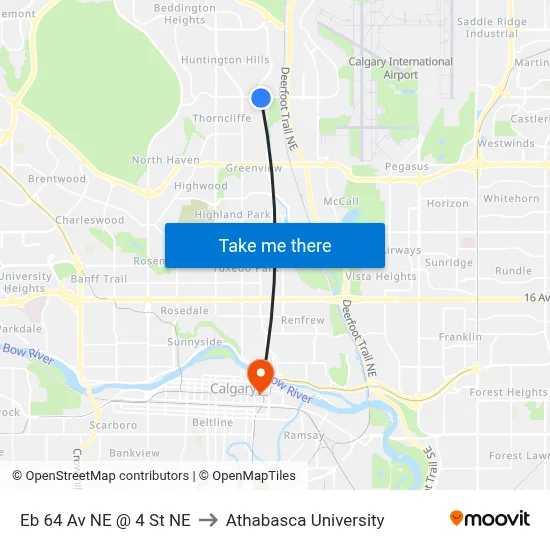 Eb 64 Av NE @ 4 St NE to Athabasca University map