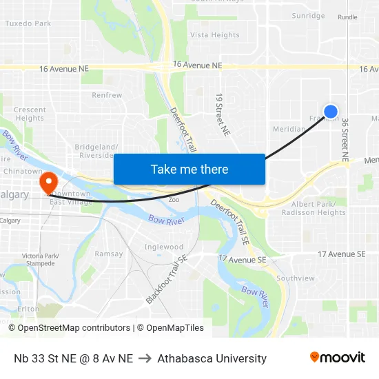 Nb 33 St NE @ 8 Av NE to Athabasca University map