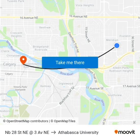 Nb 28 St NE @ 3 Av NE to Athabasca University map
