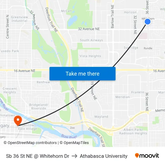 Sb 36 St NE @ Whitehorn Dr to Athabasca University map