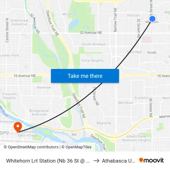 Whitehorn Lrt Station (Nb 36 St @ Whitehorn Dr Ne) to Athabasca University map