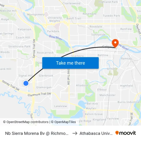 Nb Sierra Morena Bv @ Richmond Rd SW to Athabasca University map