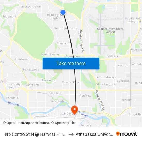 Nb Centre St N @ Harvest Hills Bv to Athabasca University map