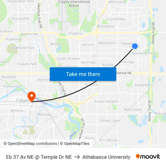 Eb 37 Av NE @ Temple Dr NE to Athabasca University map
