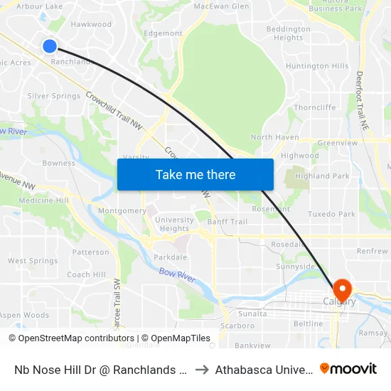 Nb Nose Hill Dr @ Ranchlands Bv NW to Athabasca University map