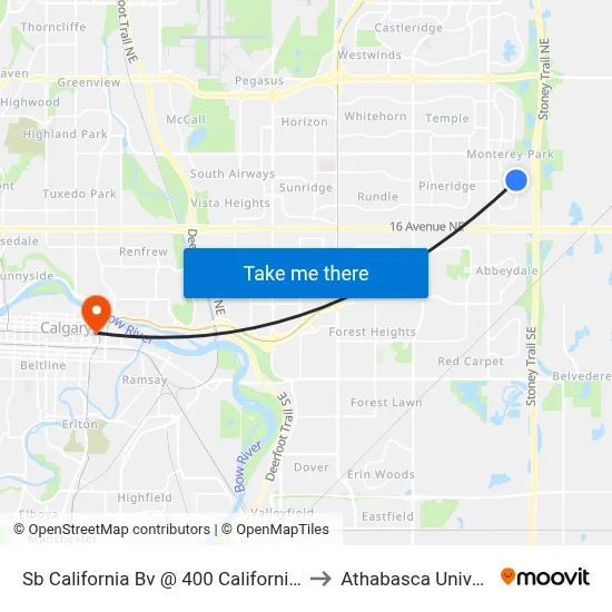 Sb California Bv @ 400 California Pl NE to Athabasca University map