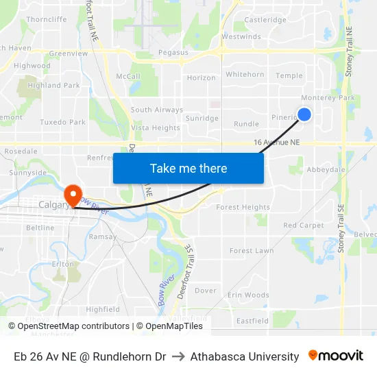 Eb 26 Av NE @ Rundlehorn Dr to Athabasca University map