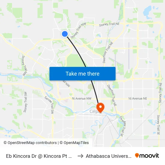 Eb Kincora Dr @ Kincora Pt NW to Athabasca University map