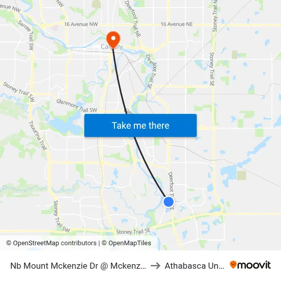 Nb Mount Mckenzie Dr @ Mckenzie Lake Bv SE to Athabasca University map