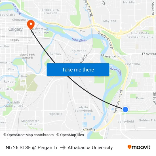 Nb 26 St SE @ Peigan Tr to Athabasca University map