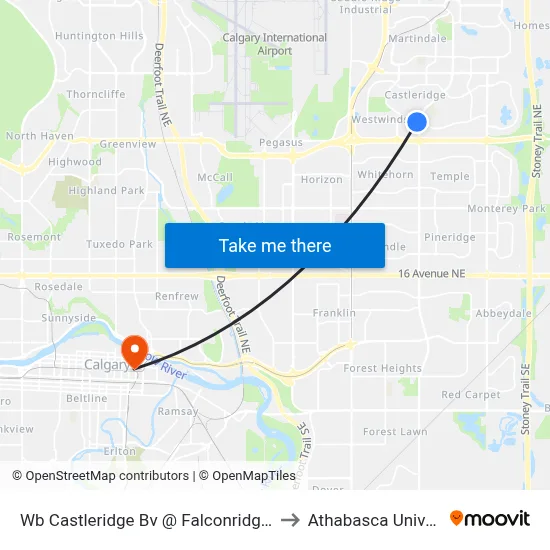 Wb Castleridge Bv @ Falconridge Bv NE to Athabasca University map