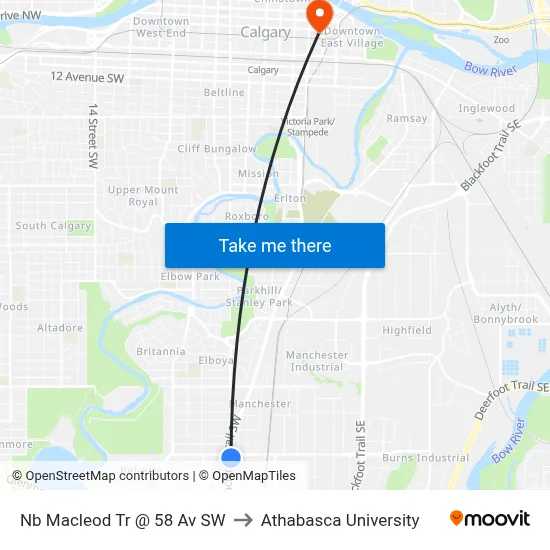 Nb Macleod Tr @ 58 Av SW to Athabasca University map