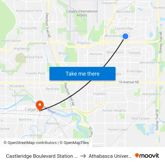Castleridge Boulevard Station (Nb) to Athabasca University map