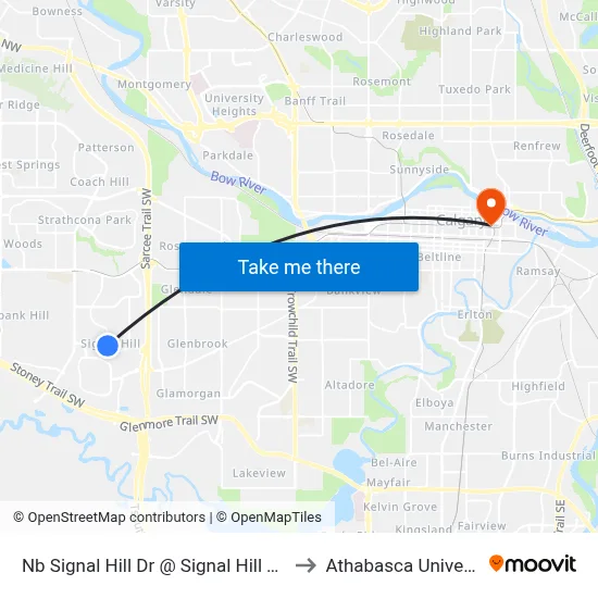 Nb Signal Hill Dr @ Signal Hill Tc SW to Athabasca University map