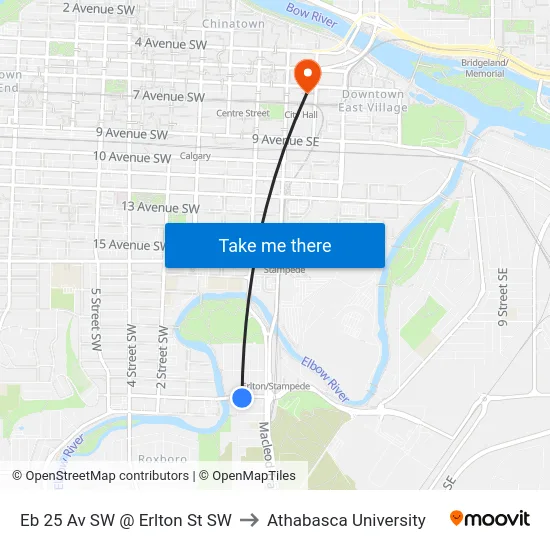 Eb 25 Av SW @ Erlton St SW to Athabasca University map