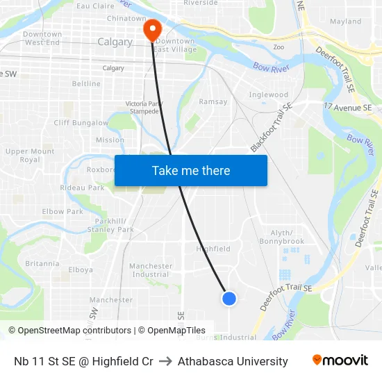Nb 11 St SE @ Highfield Cr to Athabasca University map
