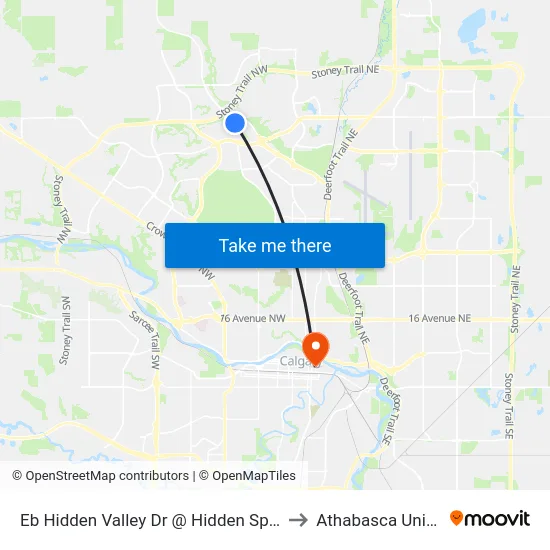 Eb Hidden Valley Dr @ Hidden Spring Gr NW to Athabasca University map