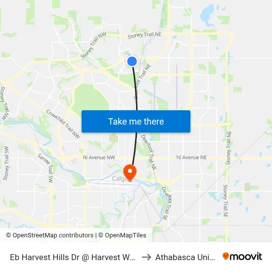 Eb Harvest Hills Dr @ Harvest Wood Rd NE to Athabasca University map