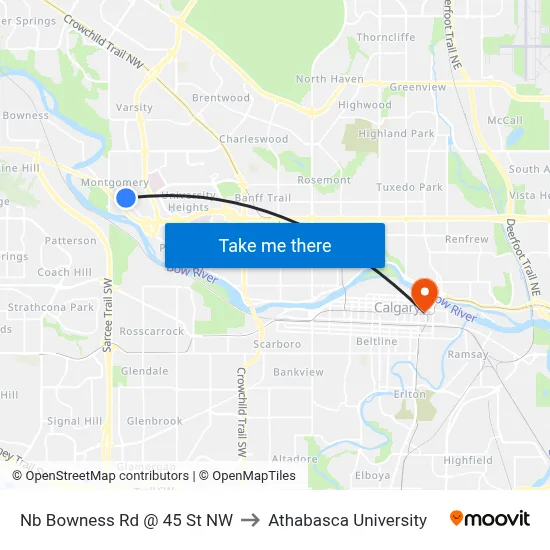 Nb Bowness Rd @ 45 St NW to Athabasca University map
