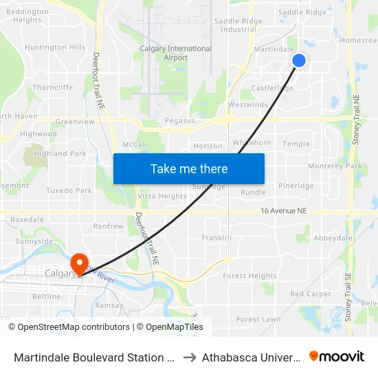 Martindale Boulevard Station (Nb) to Athabasca University map