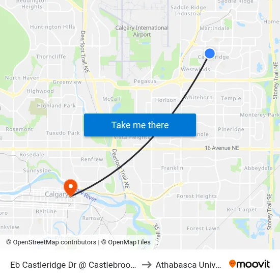 Eb Castleridge Dr @ Castlebrook Dr NE to Athabasca University map