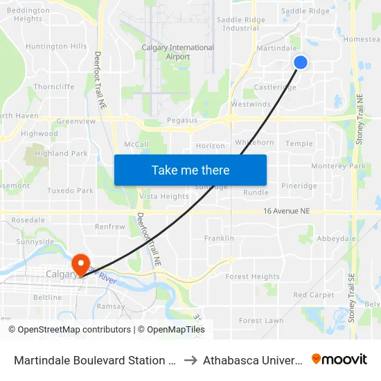 Martindale Boulevard Station (Sb) to Athabasca University map