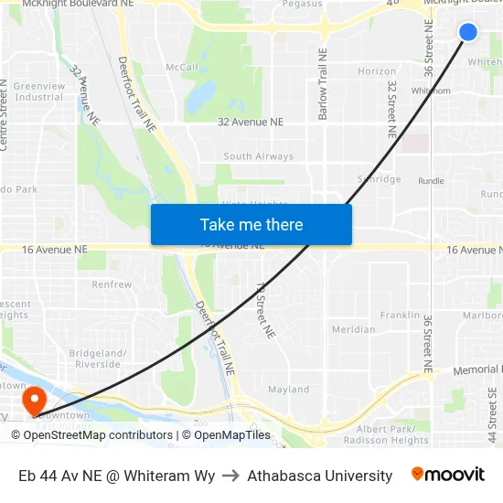Eb 44 Av NE @ Whiteram Wy to Athabasca University map
