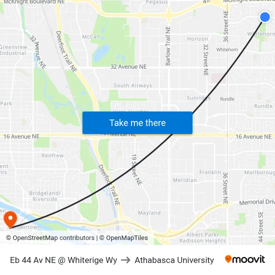 Eb 44 Av NE @ Whiterige Wy to Athabasca University map