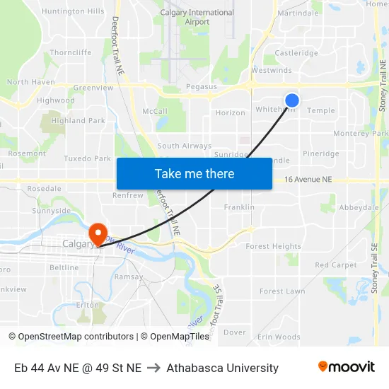 Eb 44 Av NE @ 49 St NE to Athabasca University map