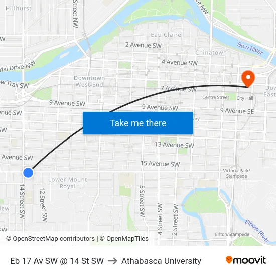 Eb 17 Av SW @ 14 St SW to Athabasca University map