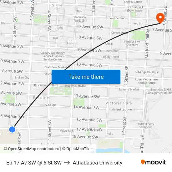 Eb 17 Av SW @ 6 St SW to Athabasca University map