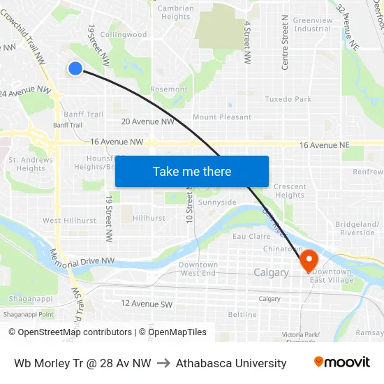 Wb Morley Tr @ 28 Av NW to Athabasca University map