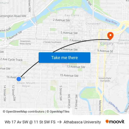 Wb 17 Av SW @ 11 St SW FS to Athabasca University map