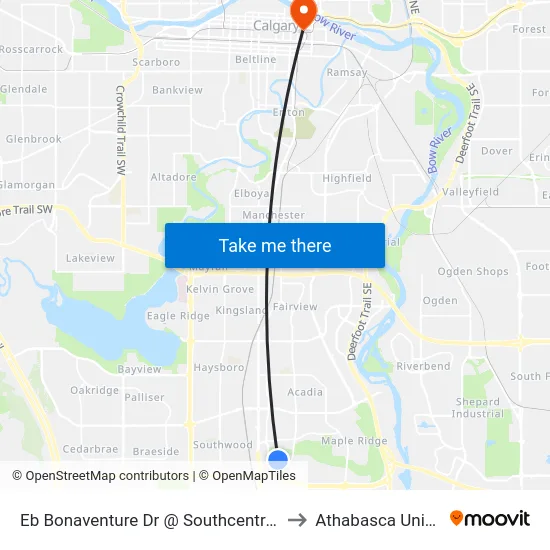 Eb Bonaventure Dr @ Southcentre Mall (Eb) to Athabasca University map