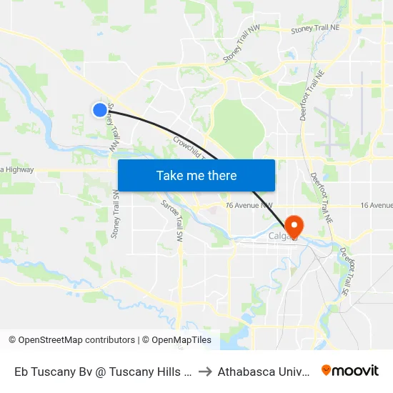 Eb Tuscany Bv @ Tuscany Hills Rd NW to Athabasca University map