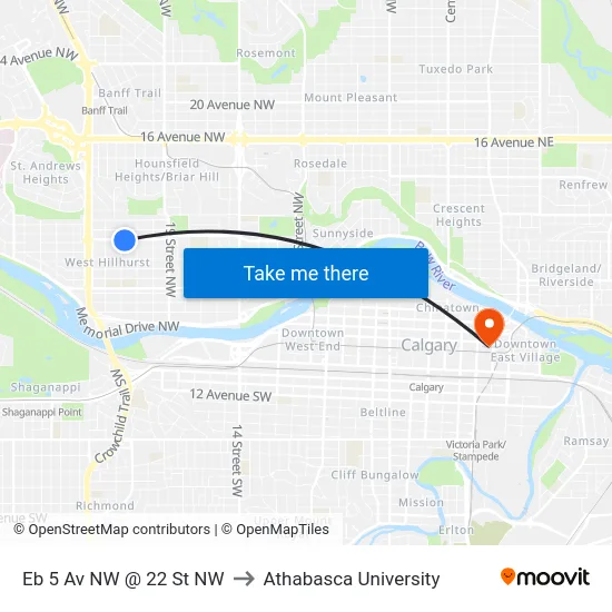 Eb 5 Av NW @ 22 St NW to Athabasca University map