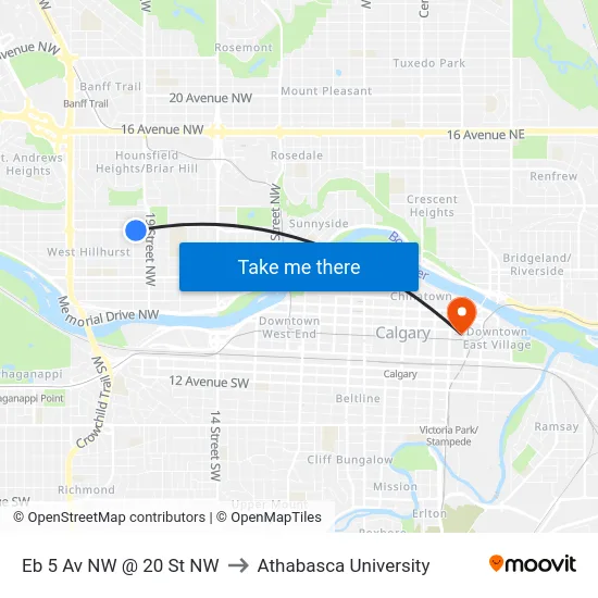 Eb 5 Av NW @ 20 St NW to Athabasca University map